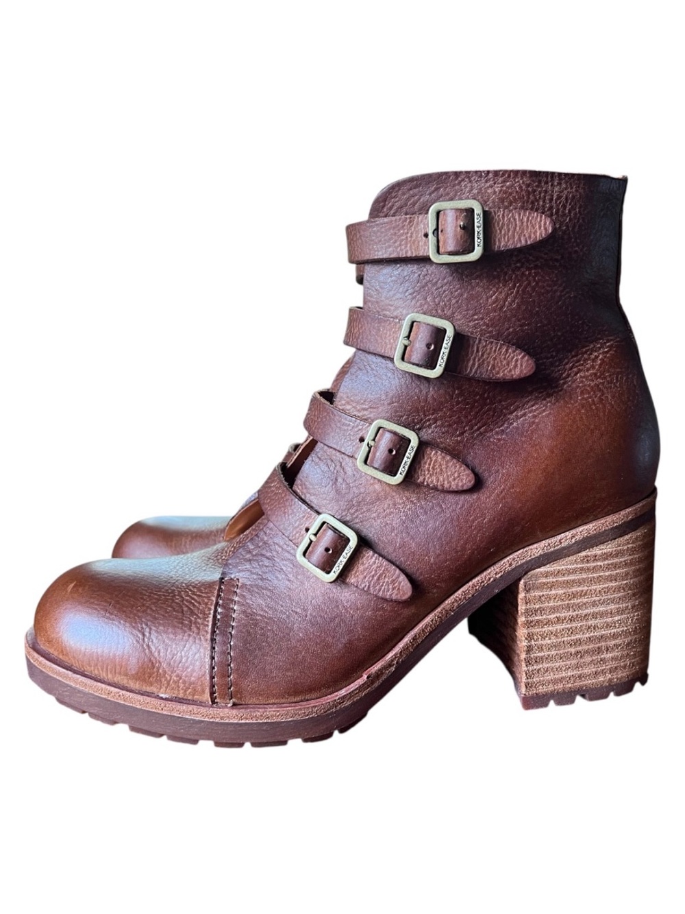 Kork-Ease Dee Brown Full Grain Leather Multi Buckle Moto Ankle Boots Size 8 - Picture 5 of 12